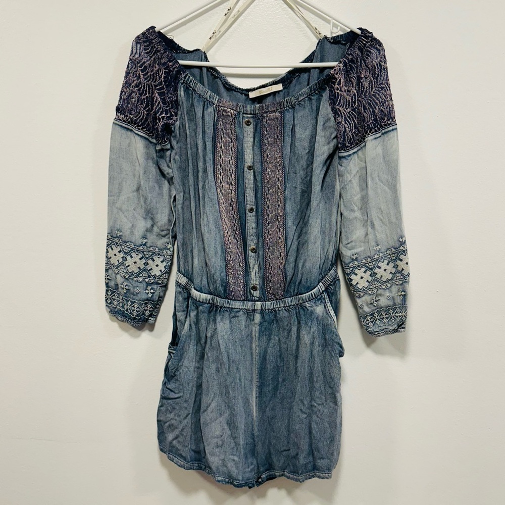 Miss me! Buckle Stylish Blue lace embroidered Dress romper!